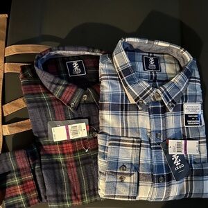 Izod Casual Button Down Shirts Blue and Red Plaid